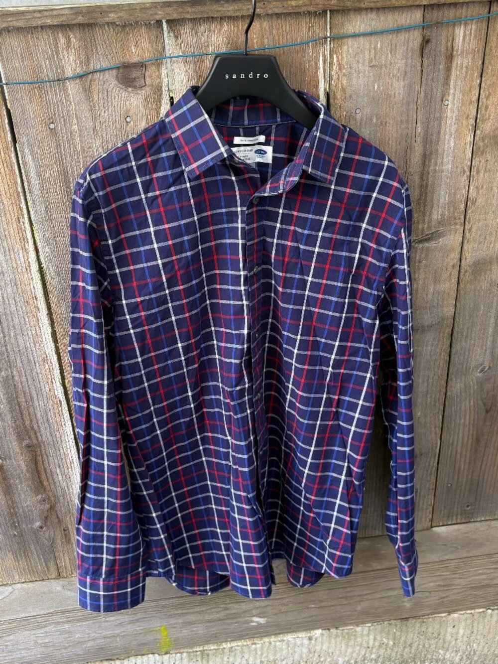 Old Navy Men’s Slim Fit Signature Shirt - Navy & Red Plaid - Size M
